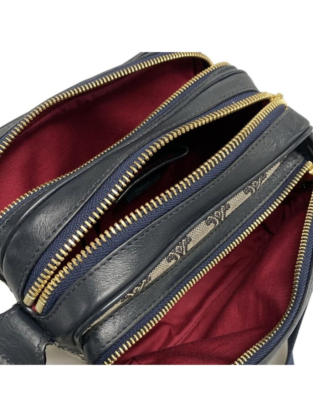Celine Shoulder Bag Macadam Pattern Light Gray Dark Navy Leather - Picture 7 of 15